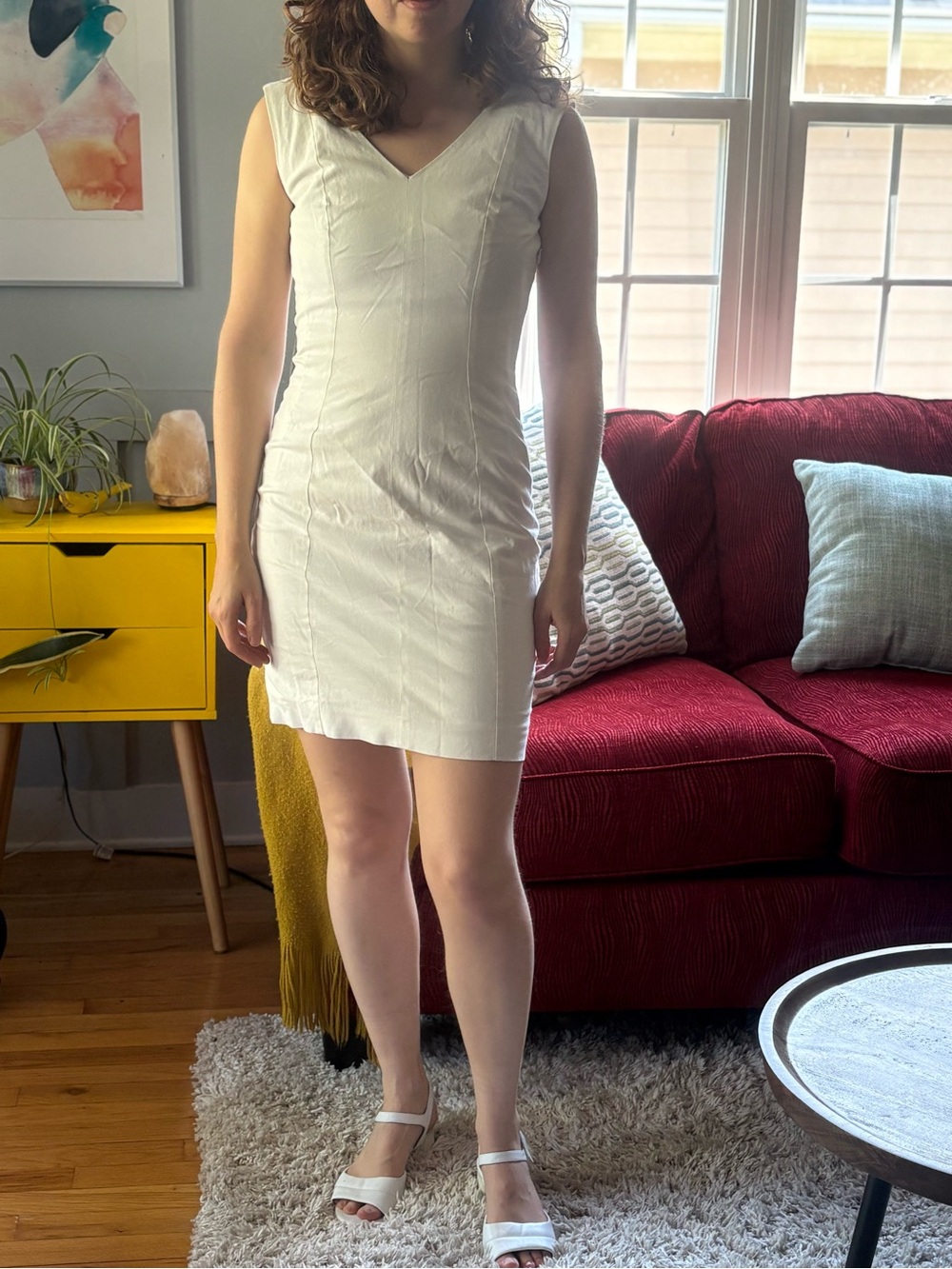 Classic Theory White V-Neck Sleeveless Sheath Dress